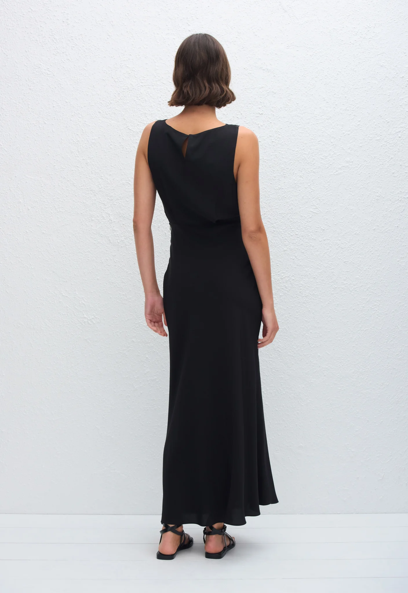 Boat Neck Bias Dress - Black - Image 4