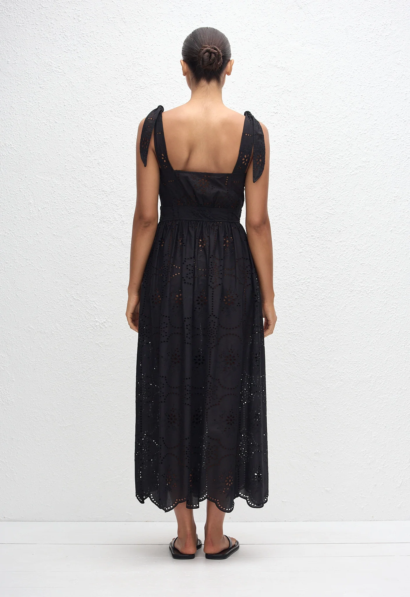 Broderie Apron Midi Dress - Black - Image 4