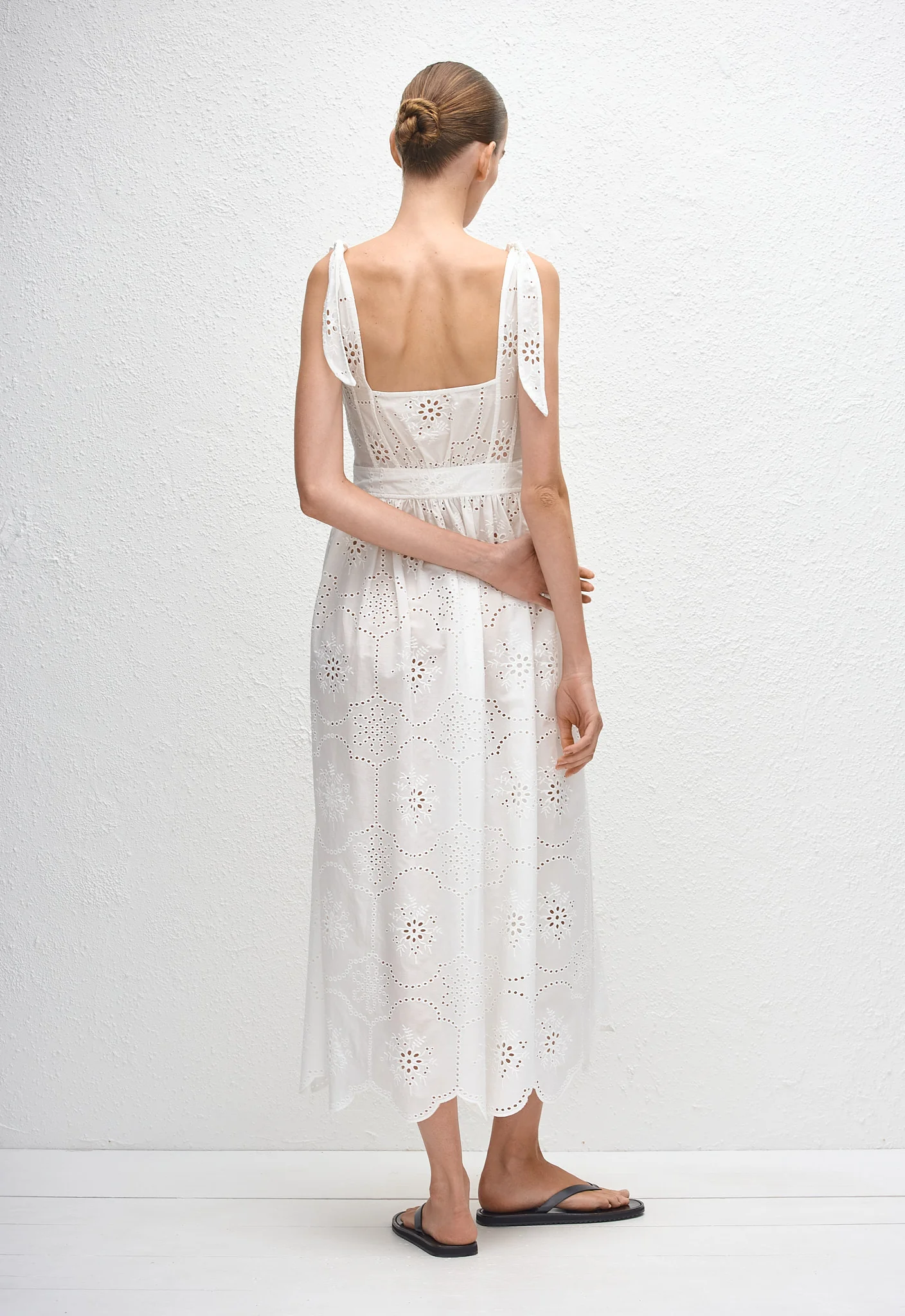 Broderie Apron Midi Dress - White - Image 4