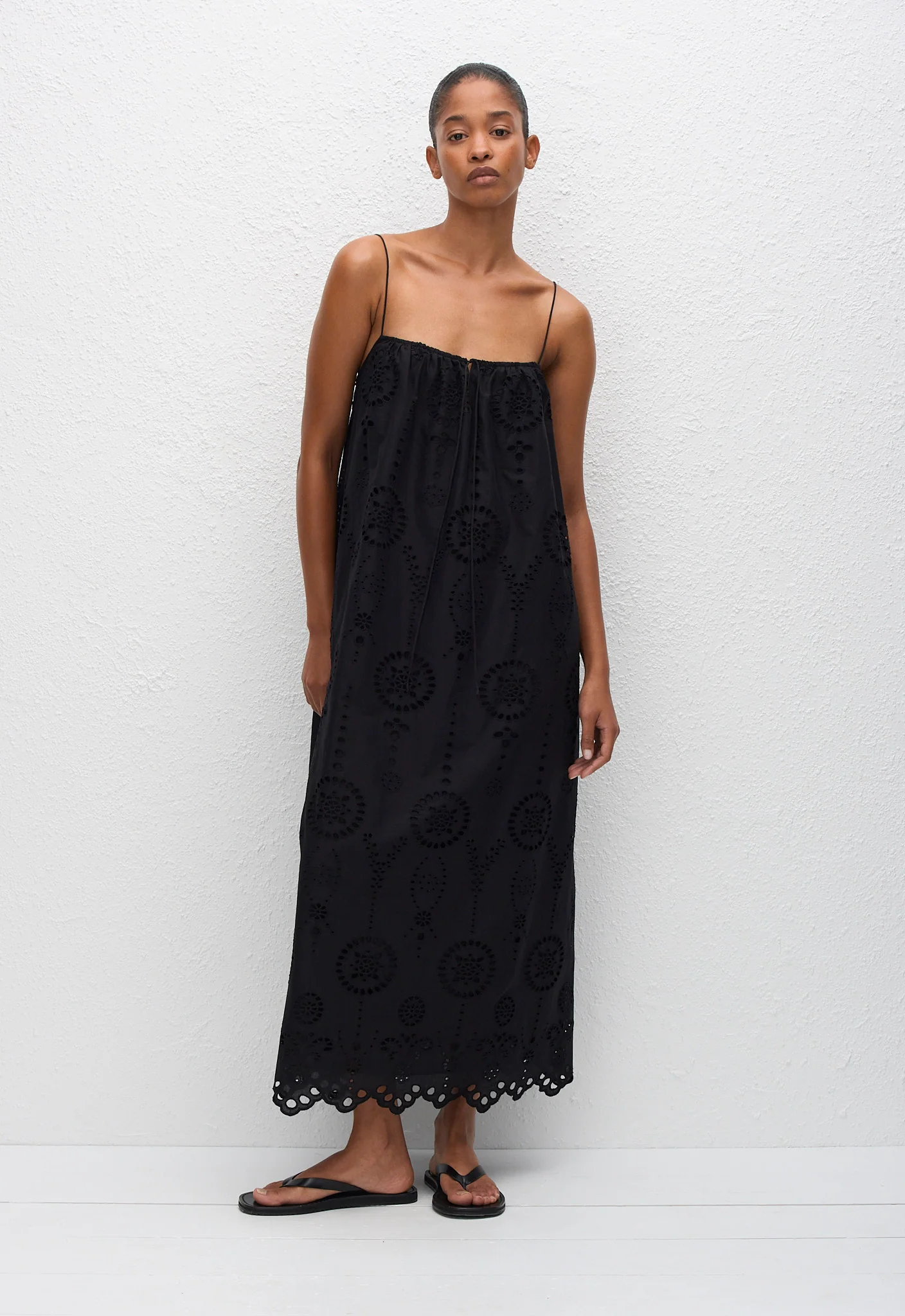 Broderie Cami Midi Dress - Black