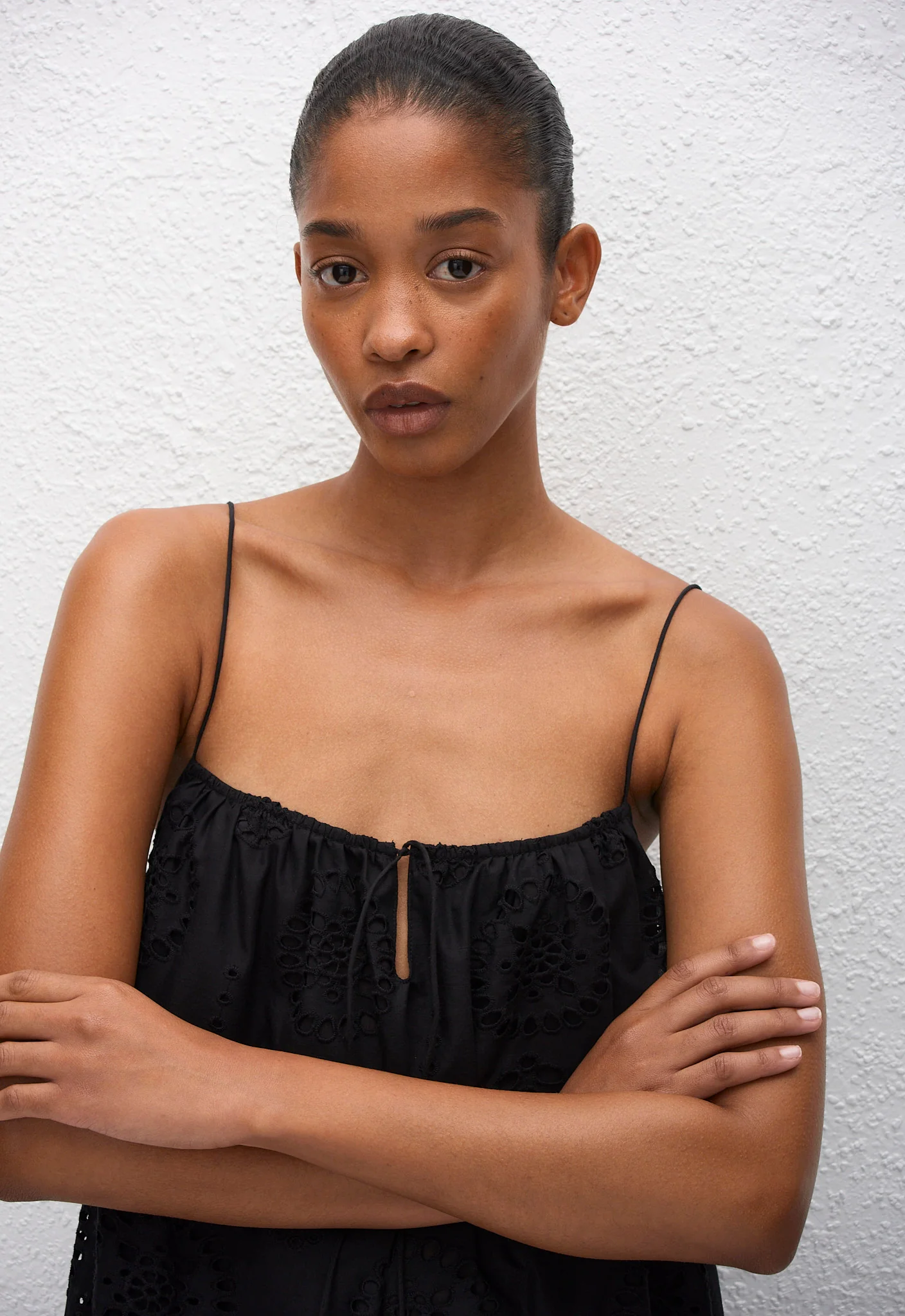 Broderie Cami Midi Dress - Black - Image 2
