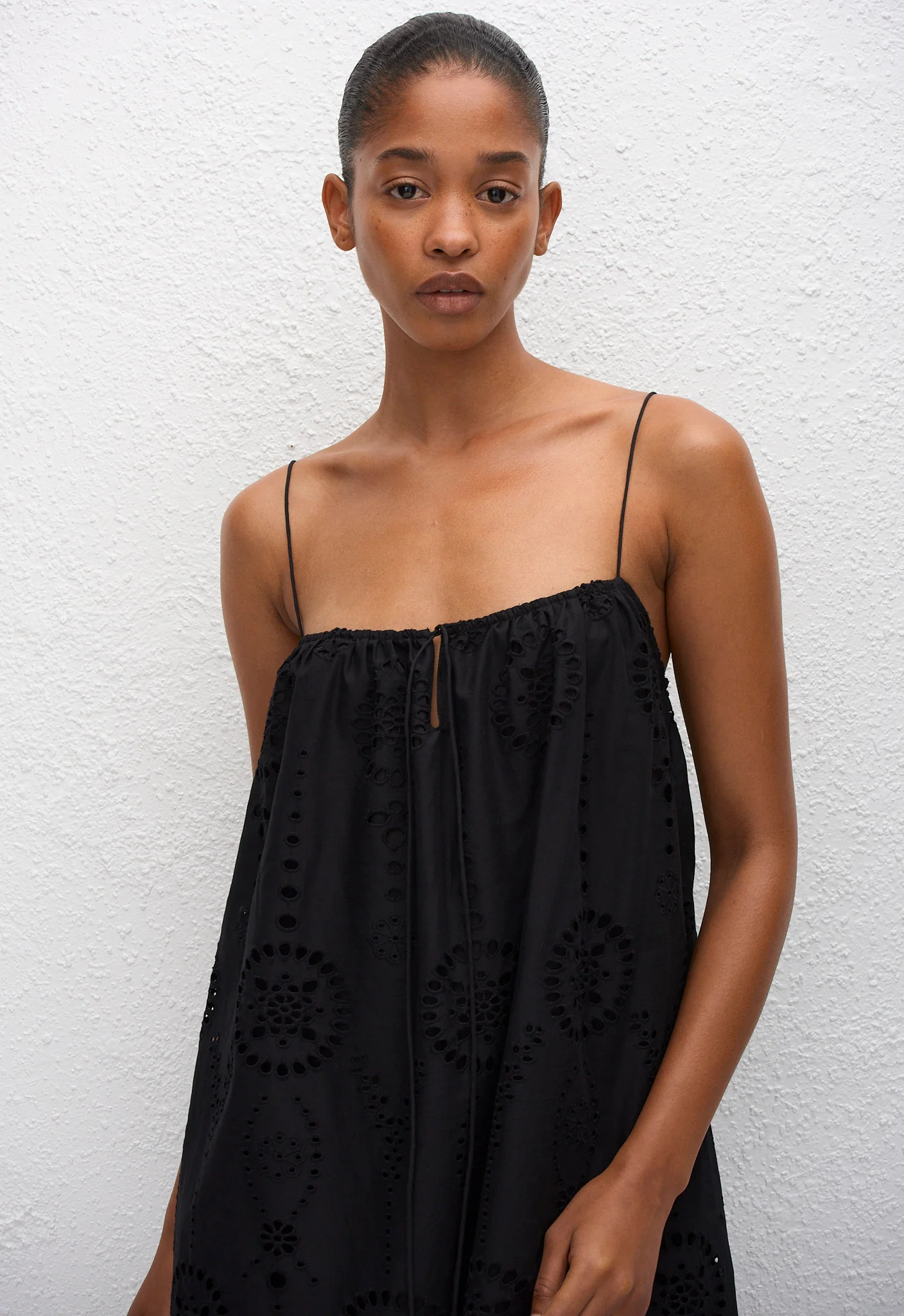 Broderie Cami Midi Dress - Black - Image 3