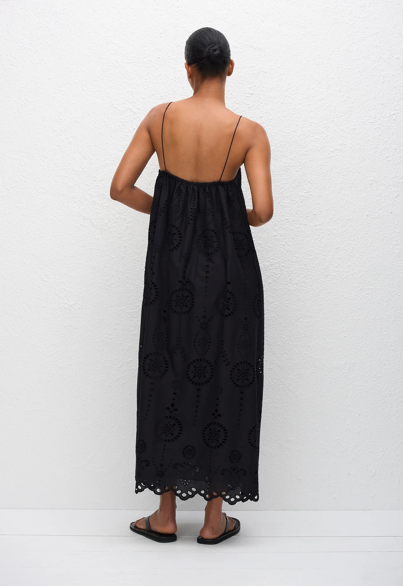 Broderie Cami Midi Dress - Black - Image 4