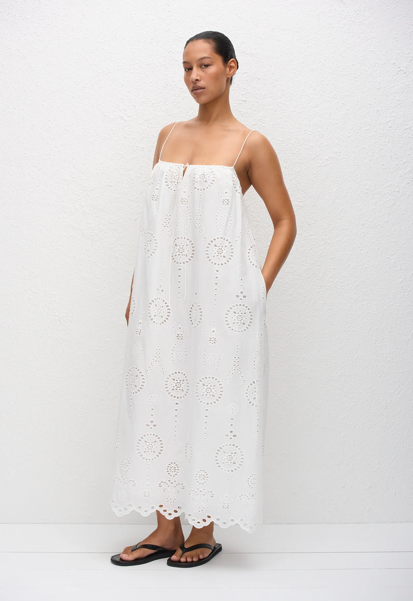 Broderie Cami Midi Dress - White - Image 3