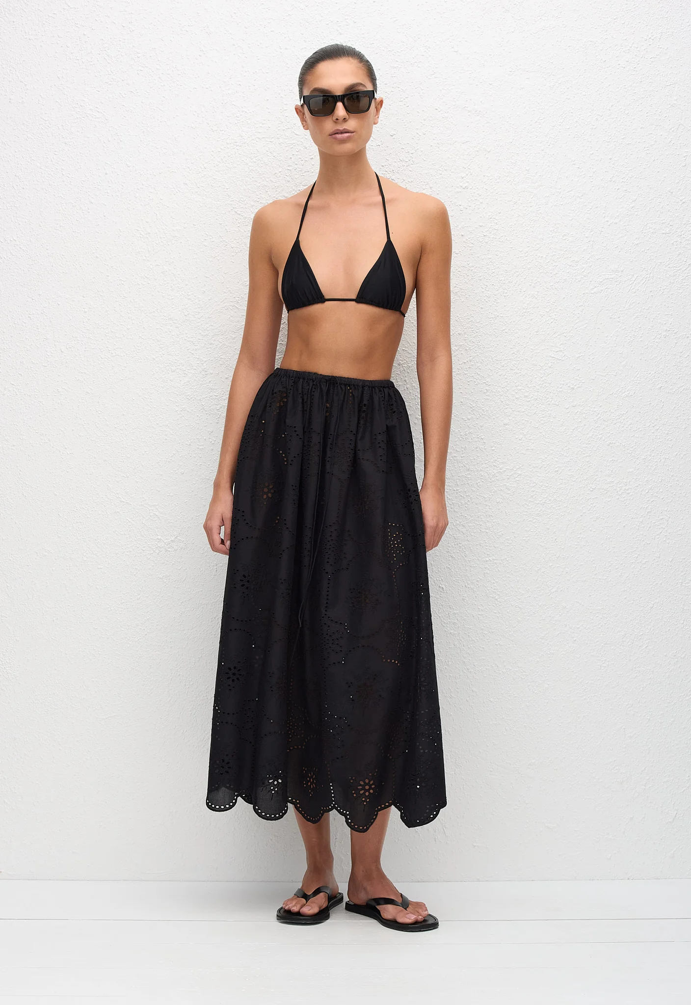 Broderie Midi Skirt - Black