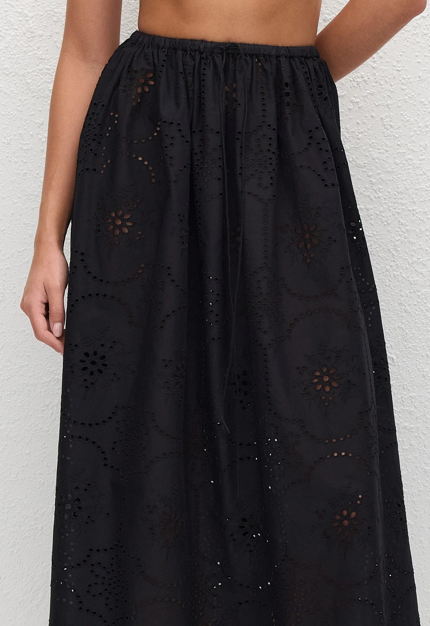 Broderie Midi Skirt - Black - Image 2