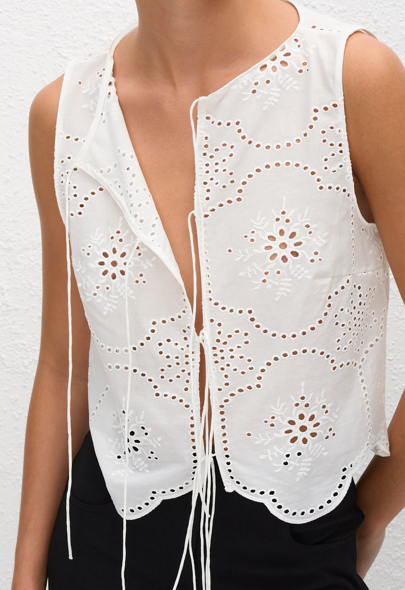 Broderie Tie Blouse - White - Image 2