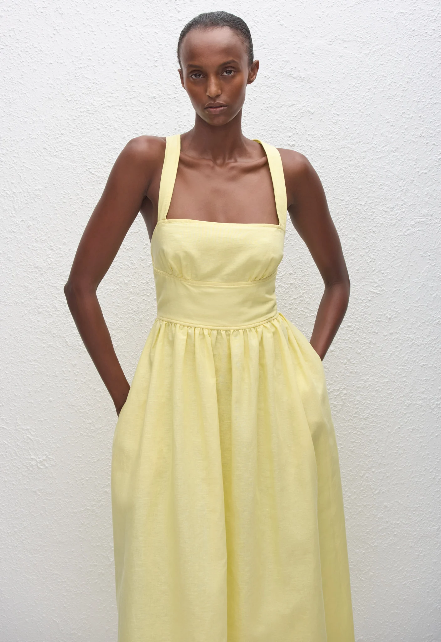 Crossback Linen Dress - Lemon - Image 3