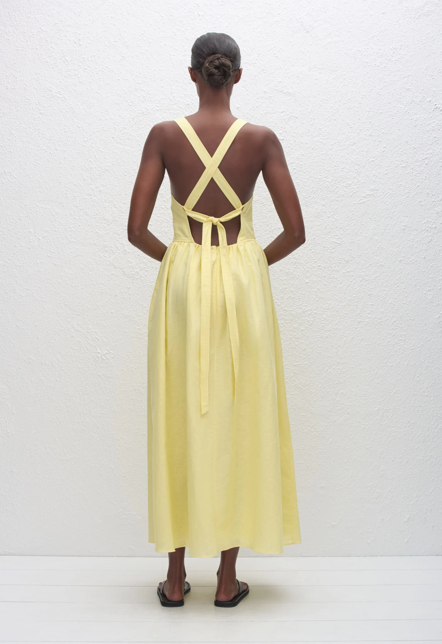 Crossback Linen Dress - Lemon - Image 4
