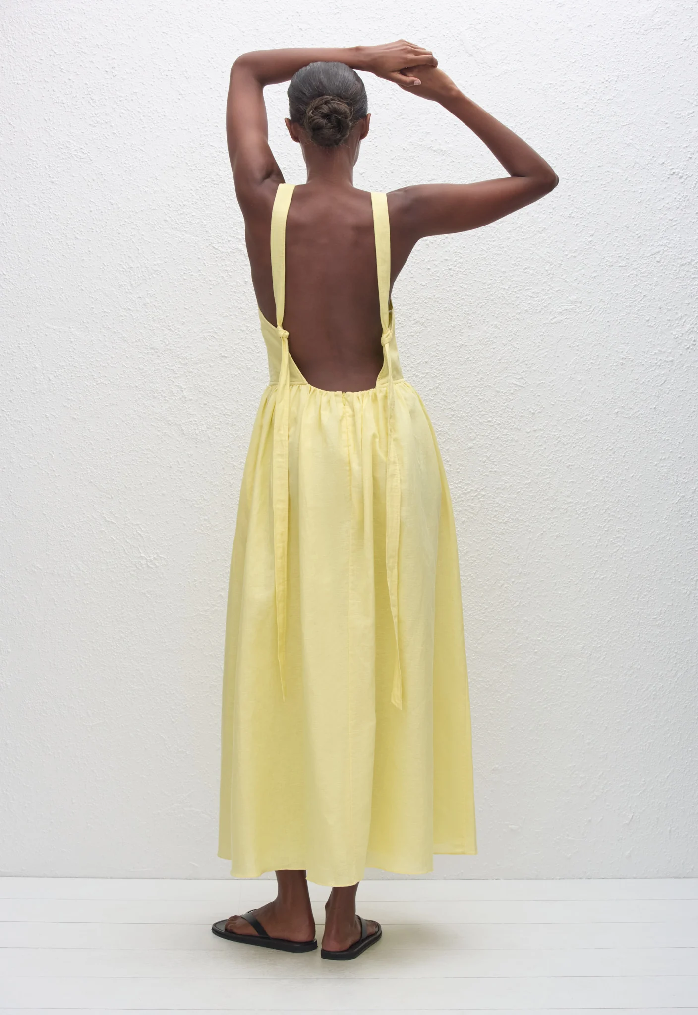Crossback Linen Dress - Lemon - Image 5