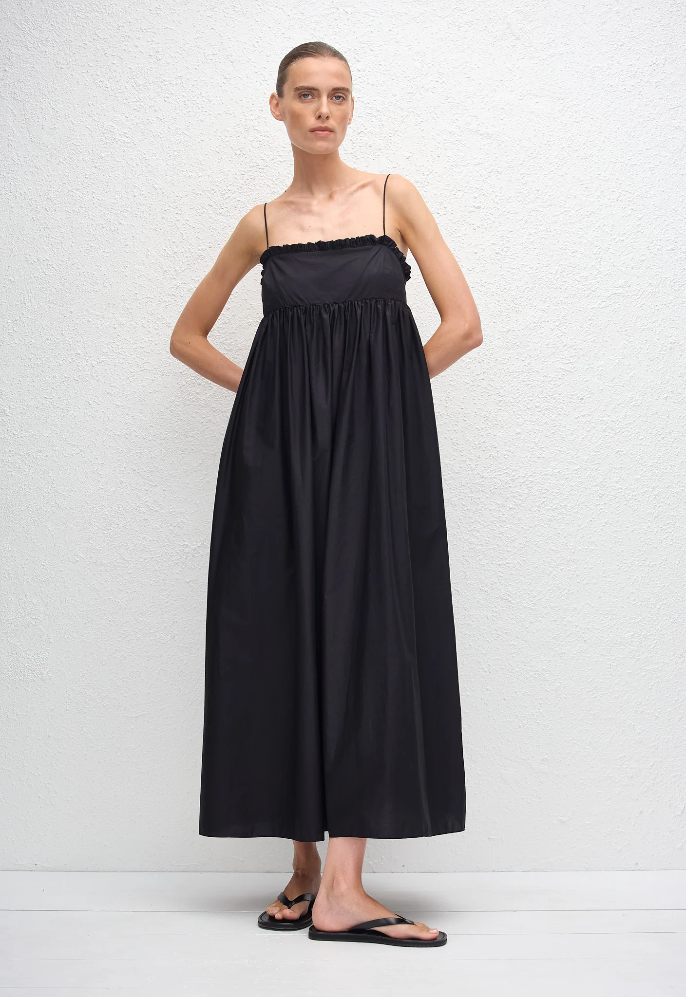 Empire Frill Midi Dress - Black