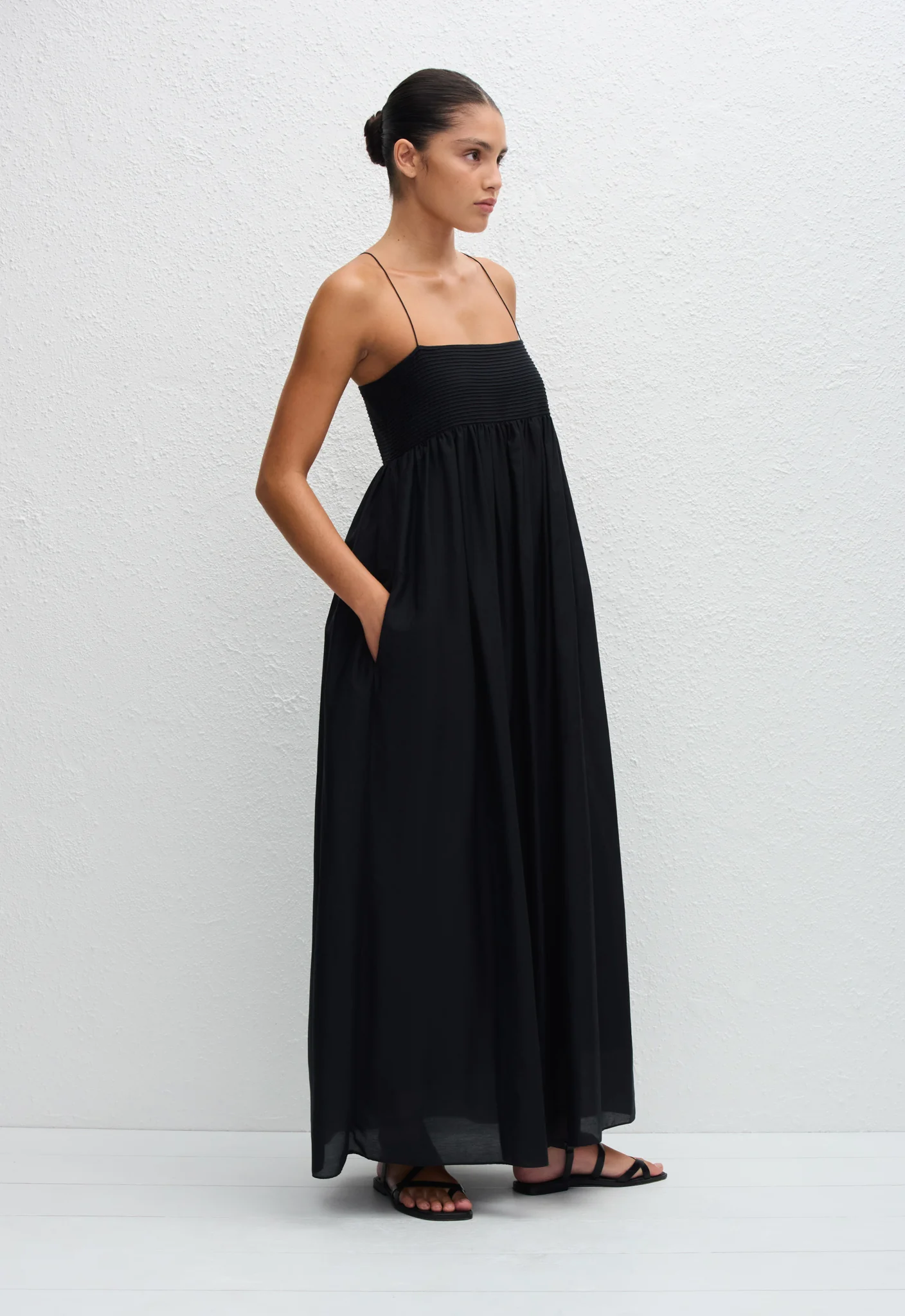 Empire Pintuck Bodice Dress - Black - Image 3