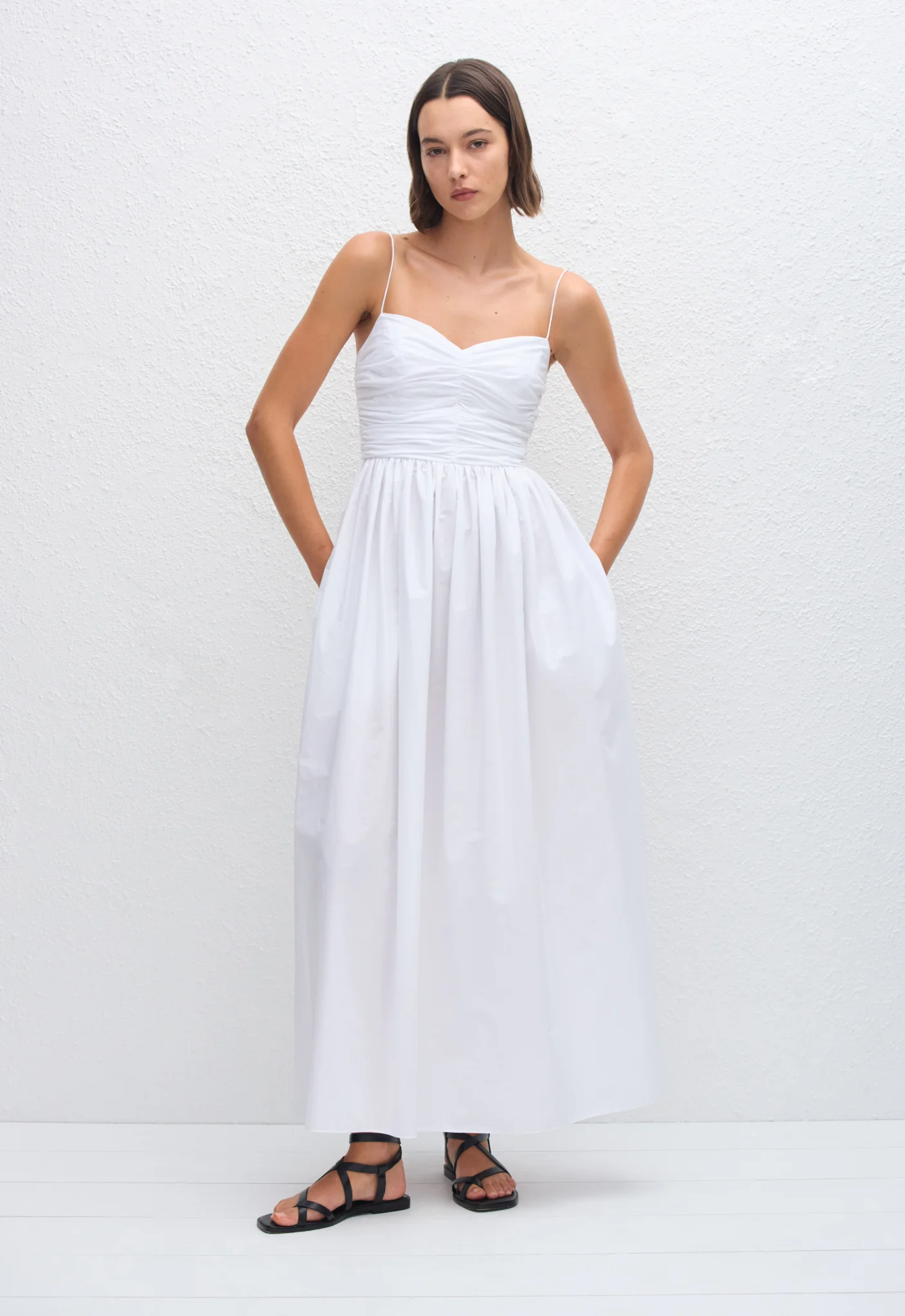 Gathered Bodice Dress - White
