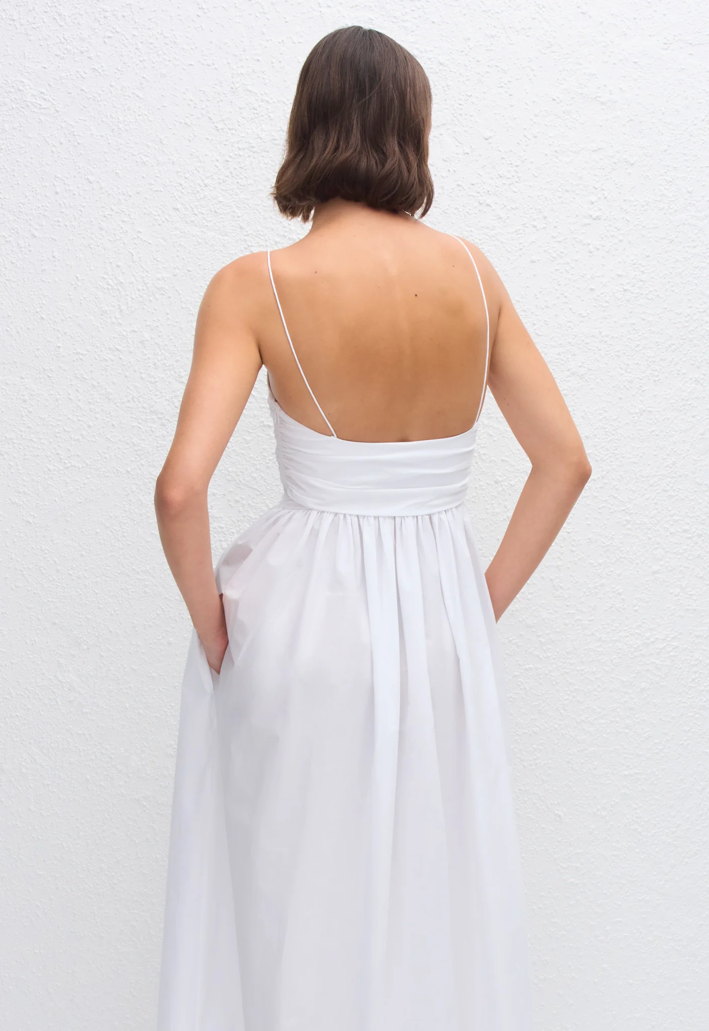 Gathered Bodice Dress - White - Image 2