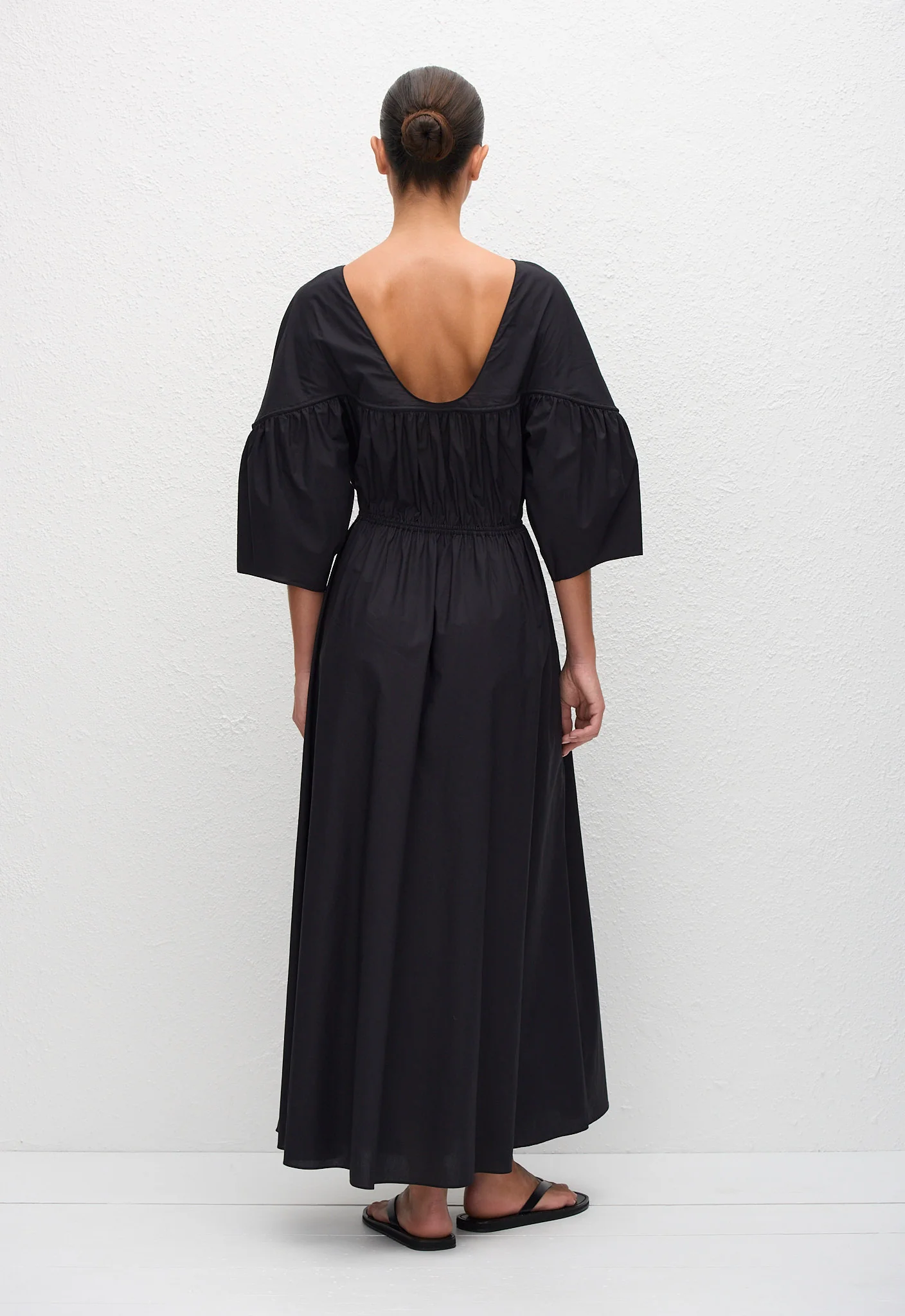 Gathered Yoke Midi Dress - Black - Image 4