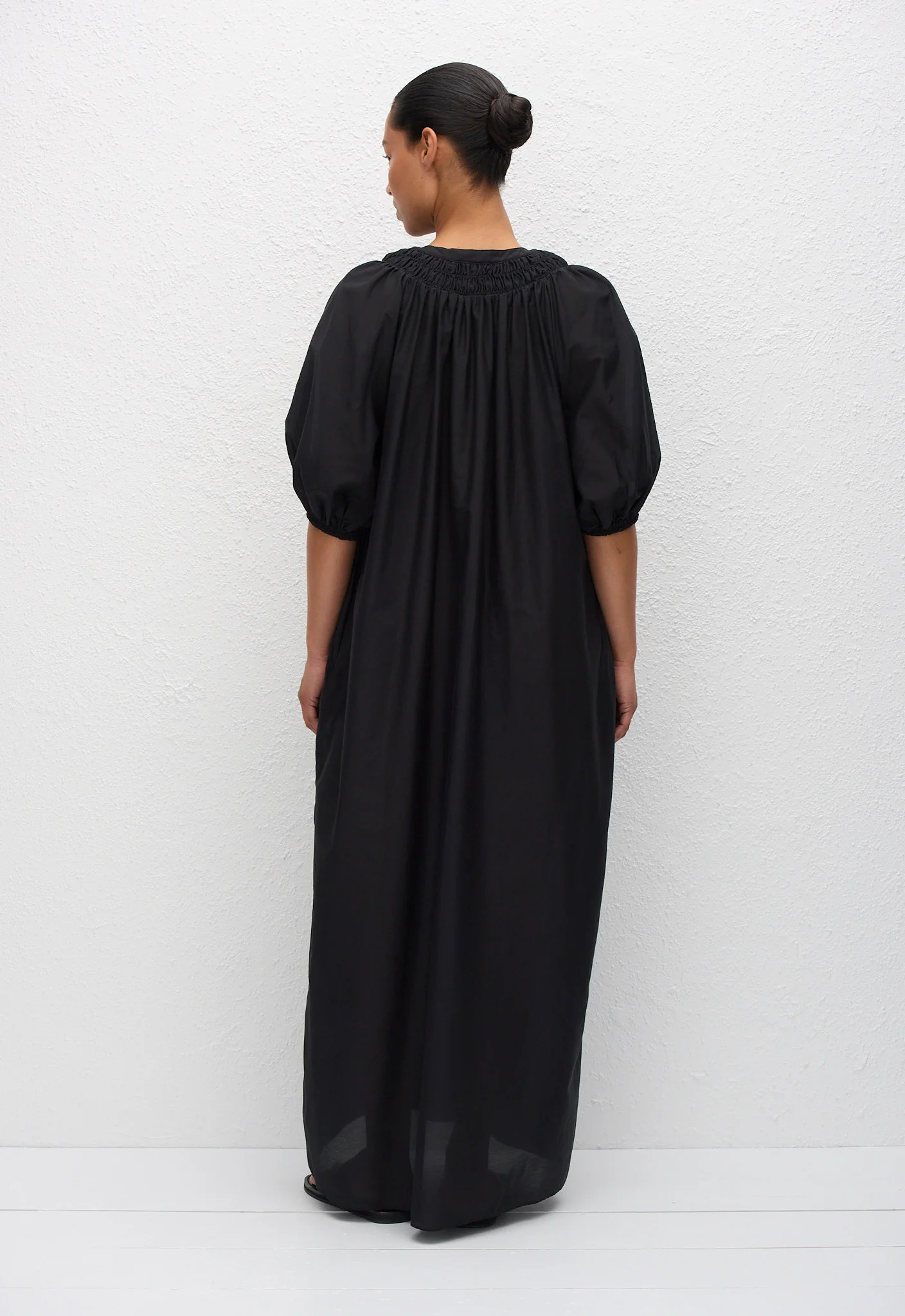 Gathered Yoke Popover Dress - Black - Image 3