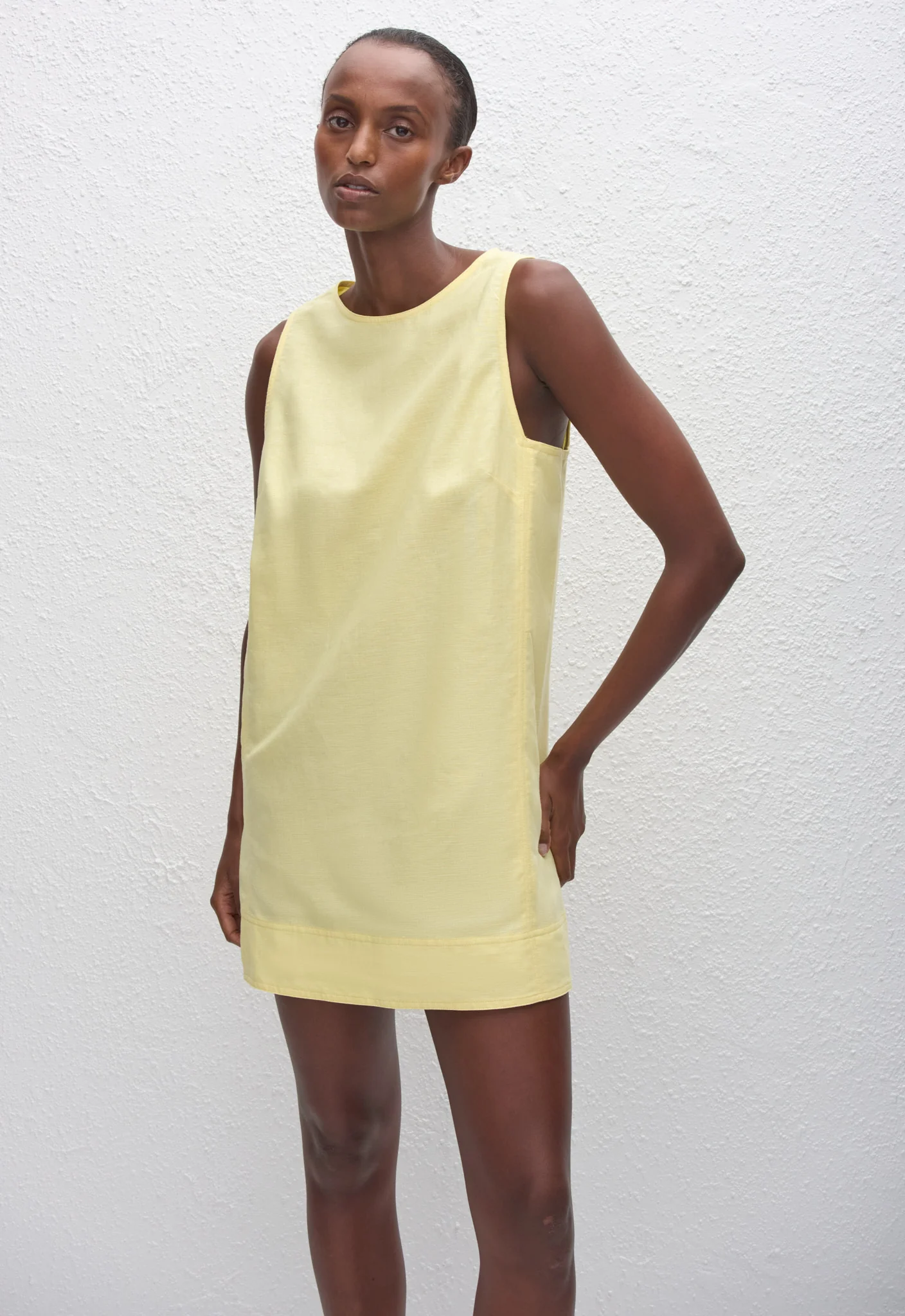 Linen Mini Shift Dress - Lemon - Image 2