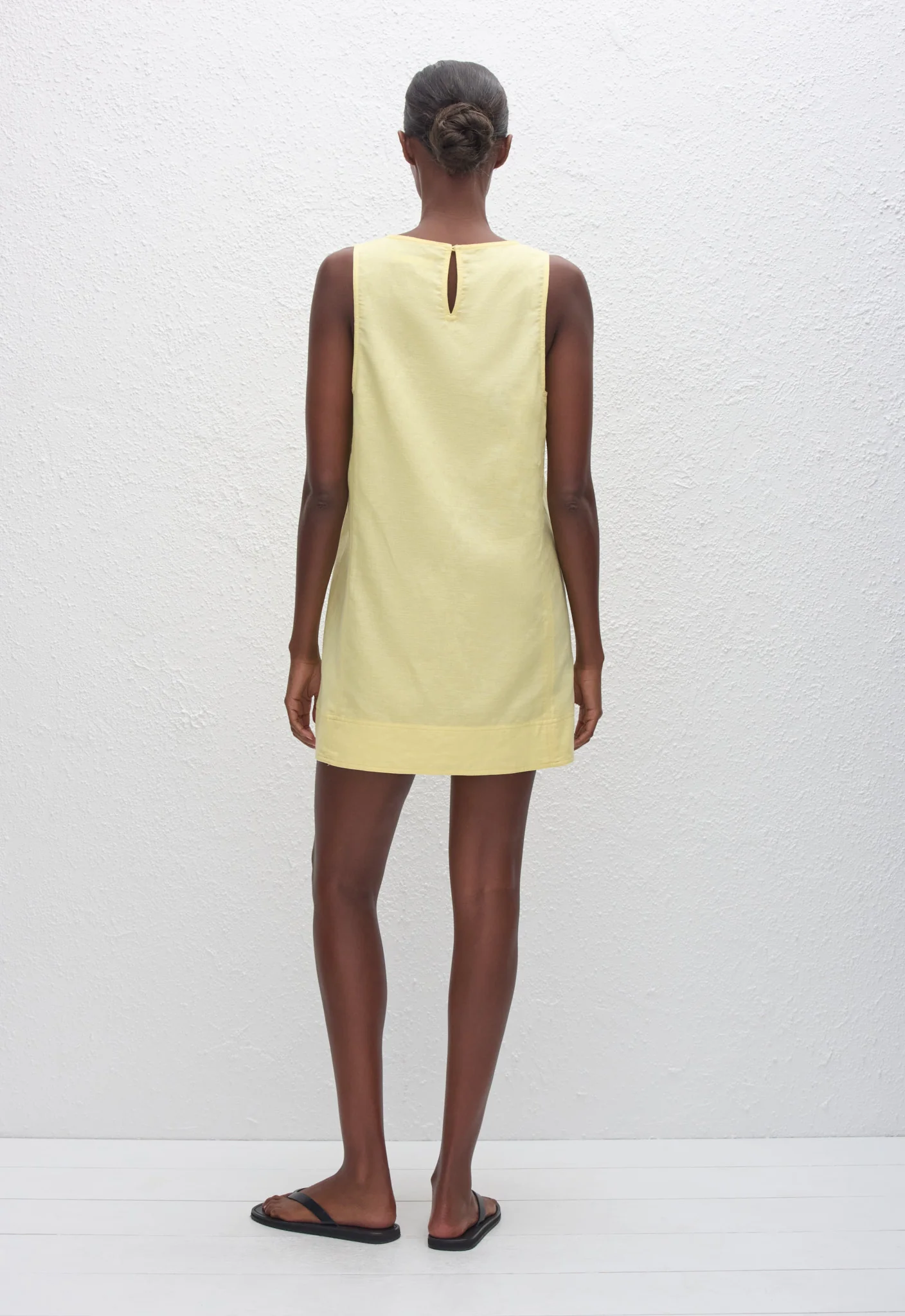 Linen Mini Shift Dress - Lemon - Image 4