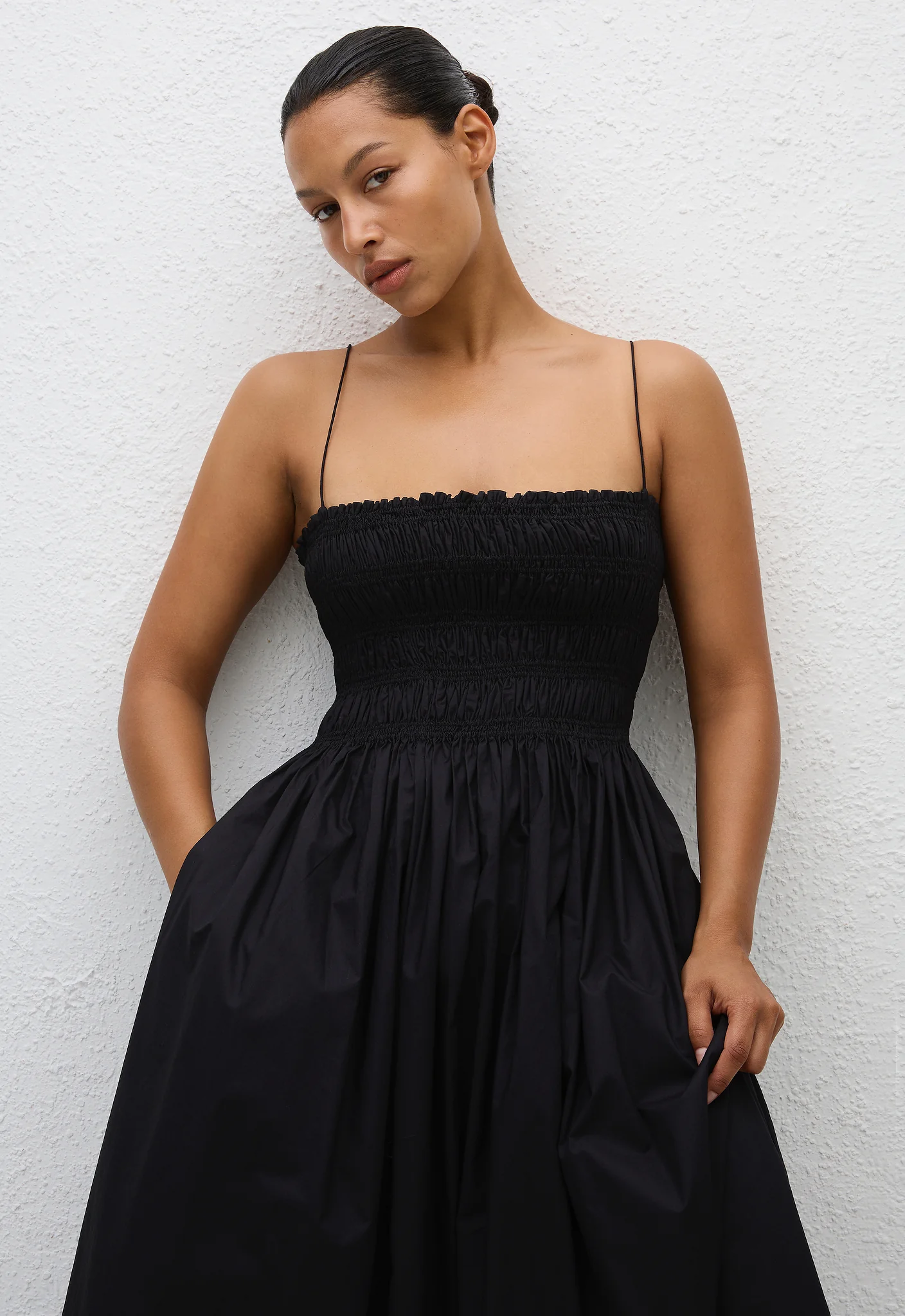 Shirred Bodice Dress - Black - Image 2