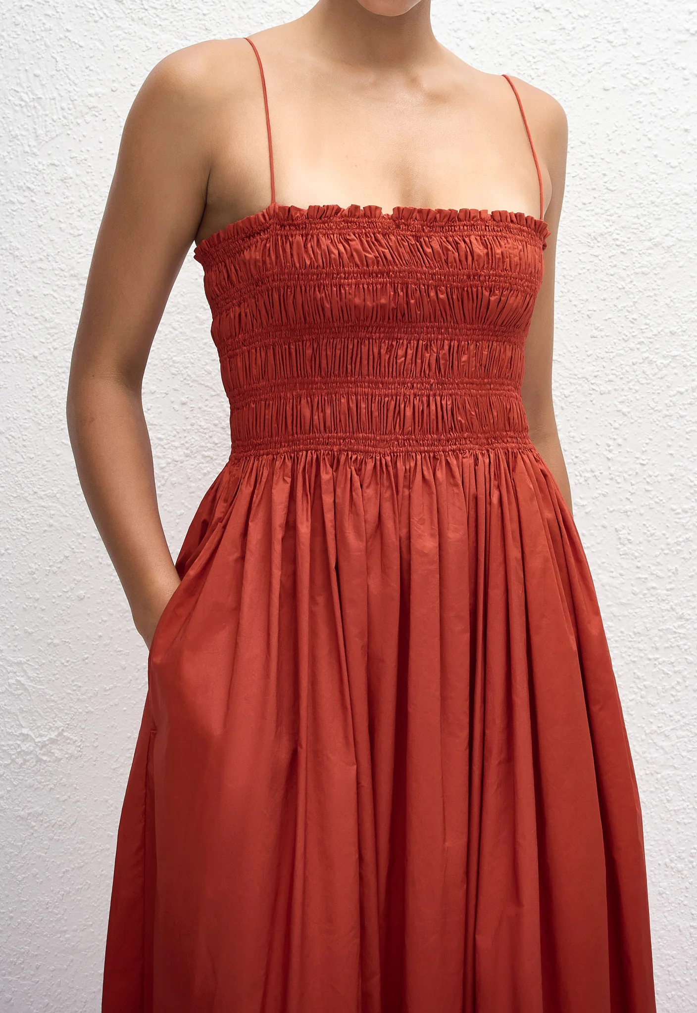 Shirred Bodice Dress - Tomato - Image 2