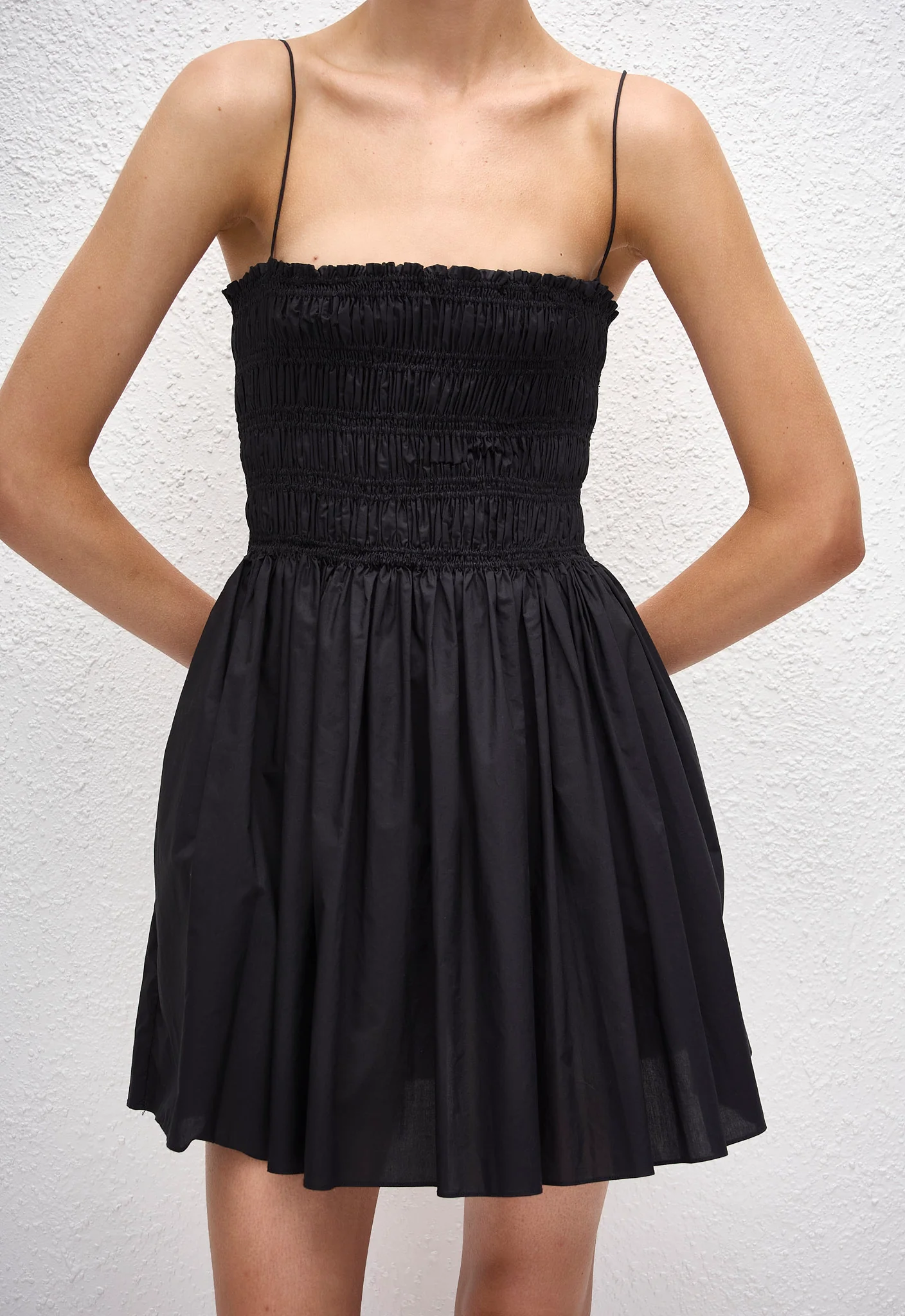Shirred Bodice Mini Dress - Black - Image 2
