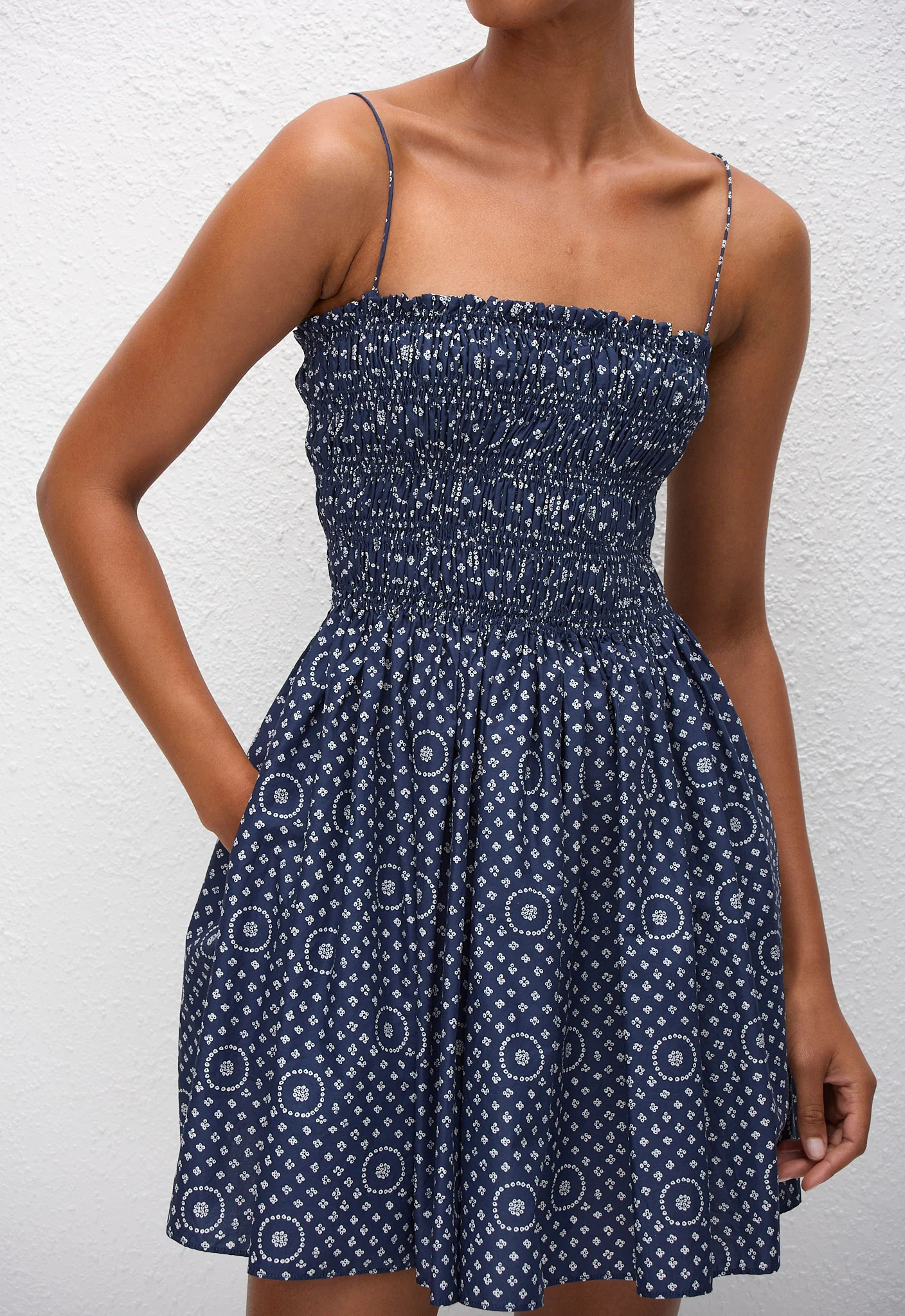 Shirred Bodice Mini Dress - Bluebell - Image 2