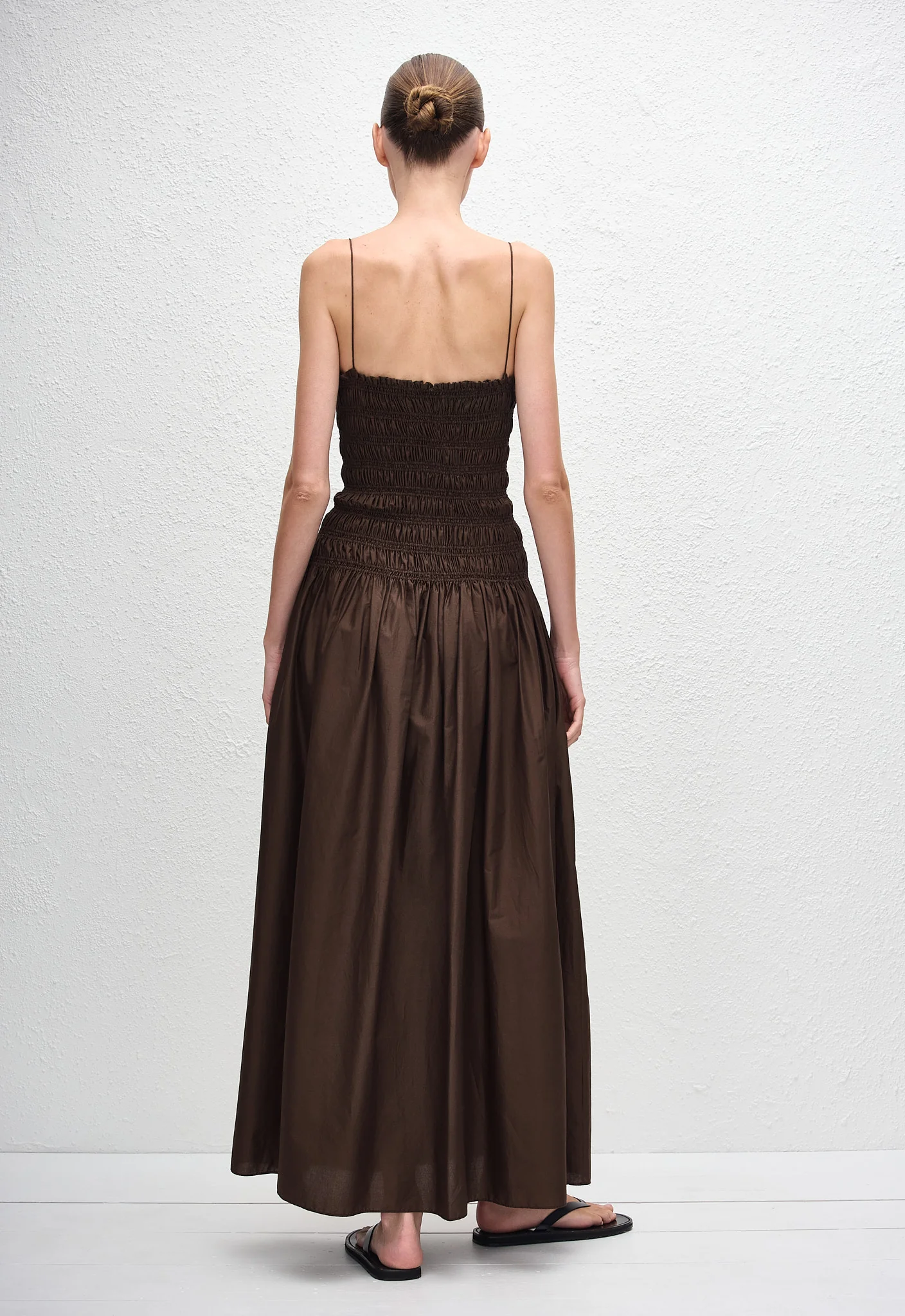 Shirred Drop Waist Dress - Chocolate - Image 4