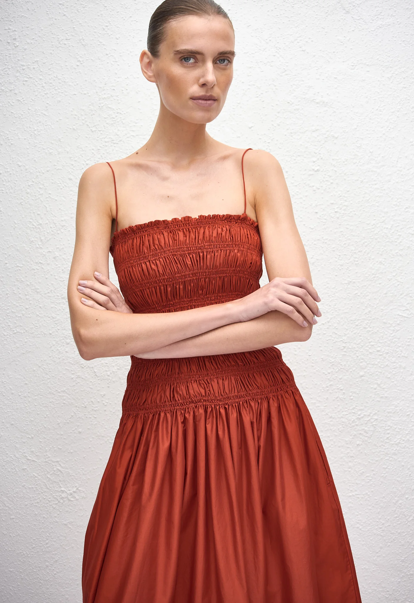 Shirred Drop Waist Dress - Tomato - Image 3