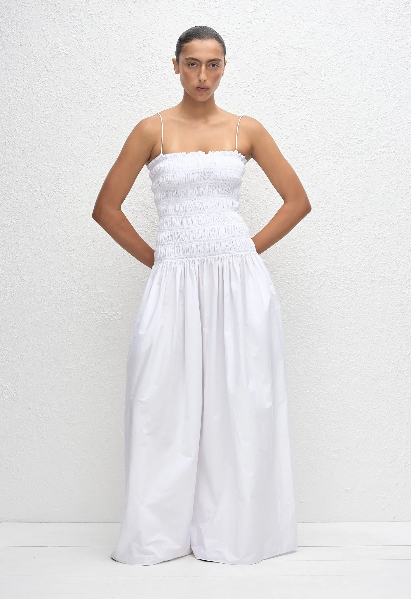 Shirred Drop Waist Dress - White - Image 2