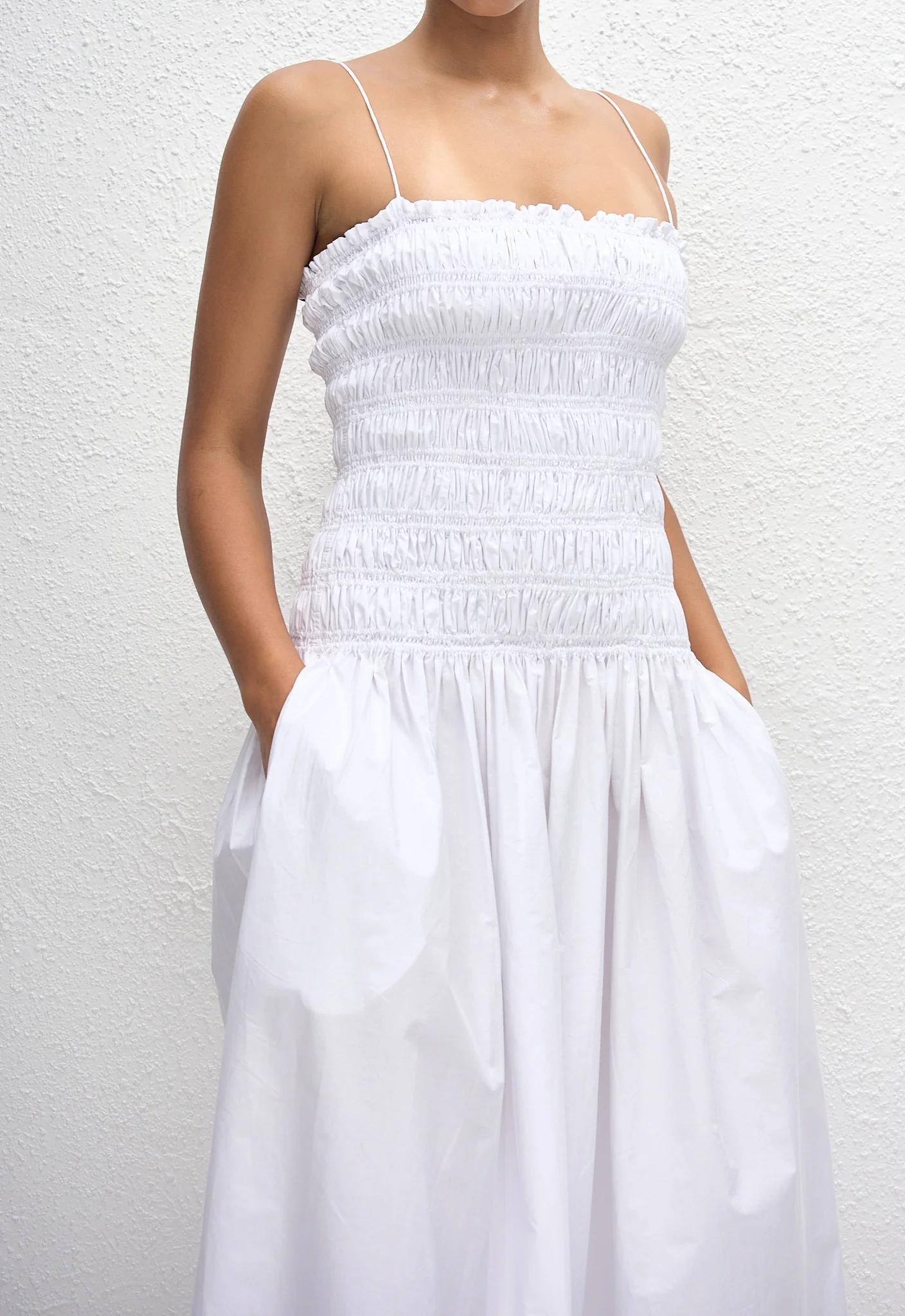Shirred Drop Waist Dress - White - Image 3