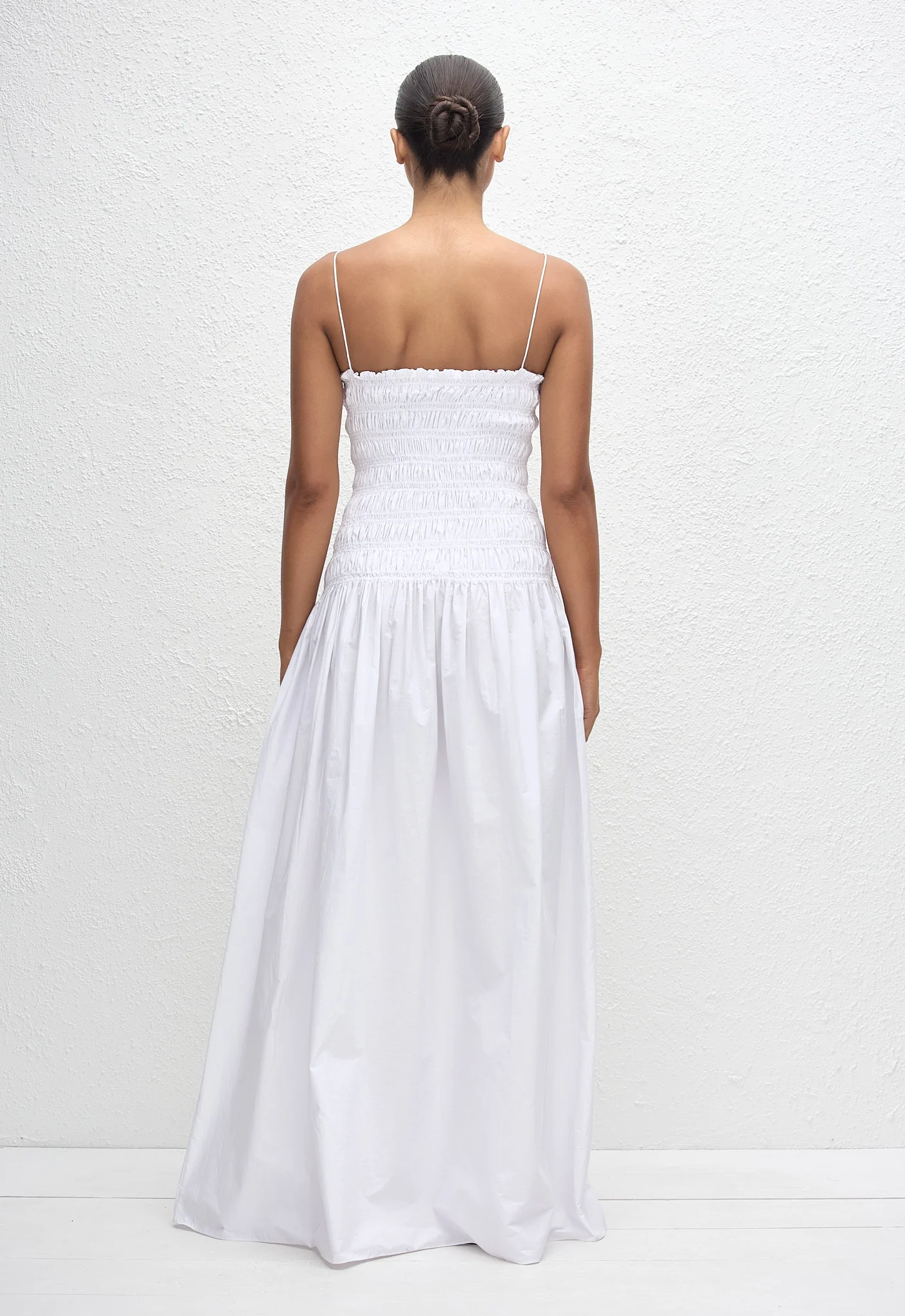 Shirred Drop Waist Dress - White - Image 5
