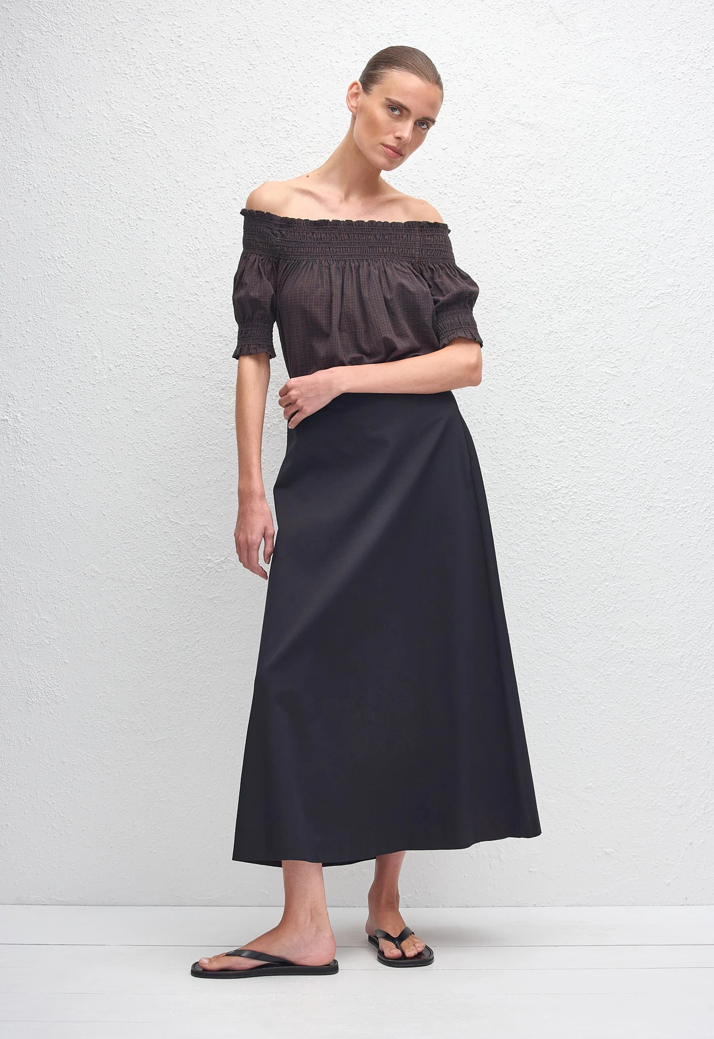 Shirred Off Shoulder Blouse - Nantucket Check - Image 3
