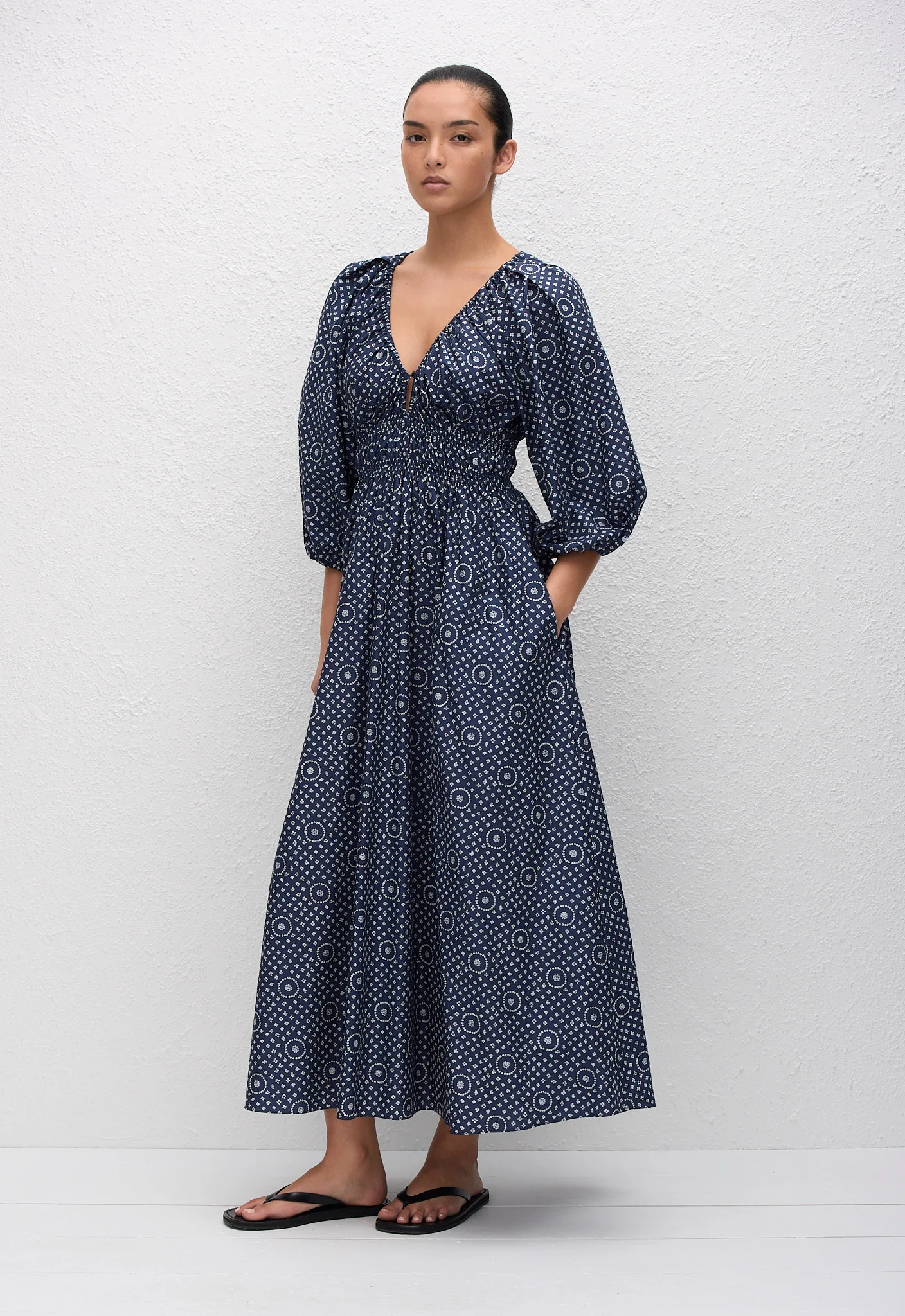 Shirred Plunge Button Dress - Bluebell - Image 3