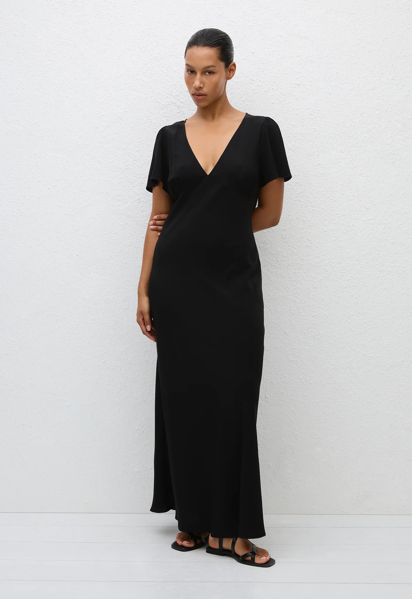 Short Sleeve Bias Dress - Black