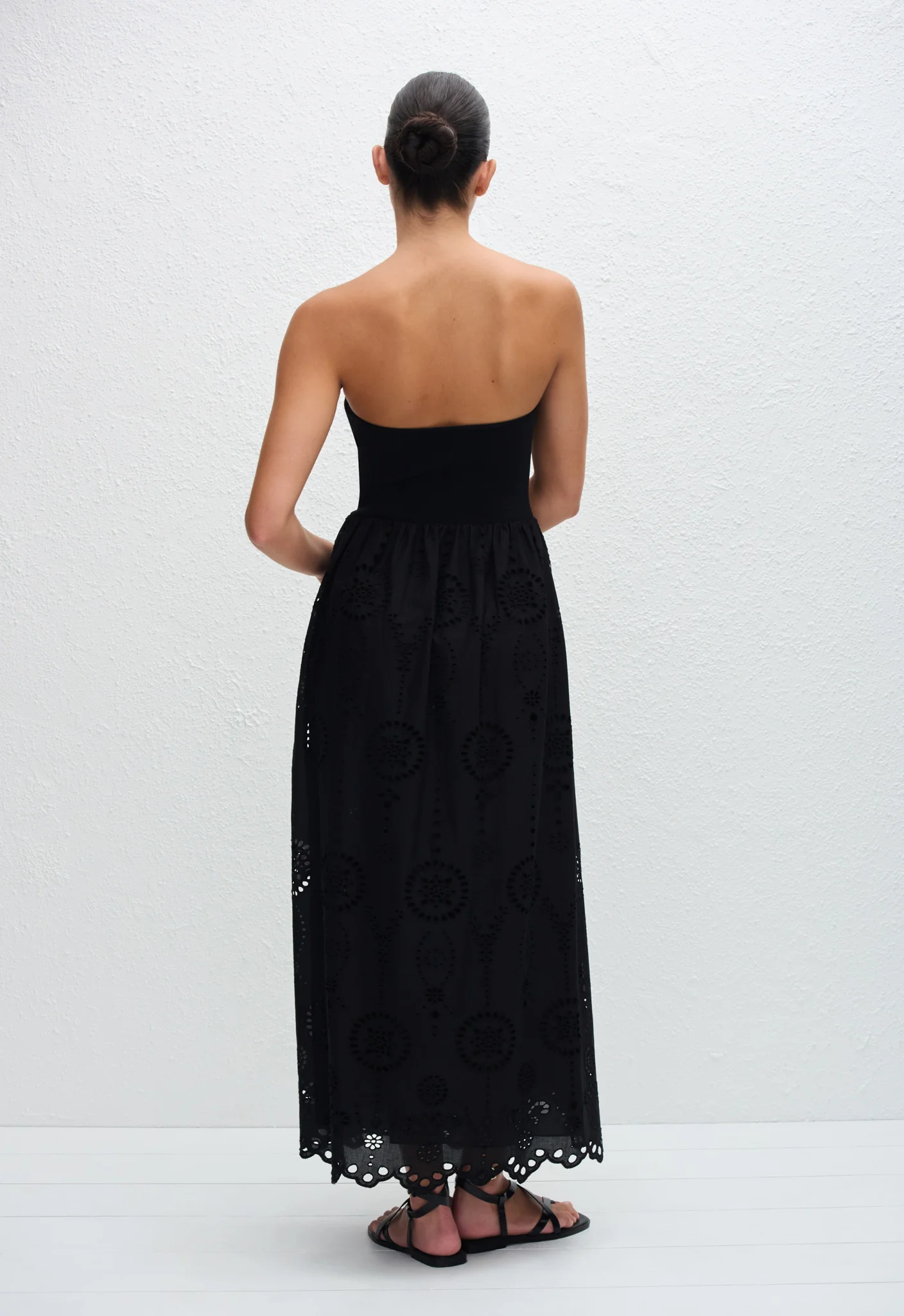 Strapless Knit and Broderie Dress - Black - Image 5